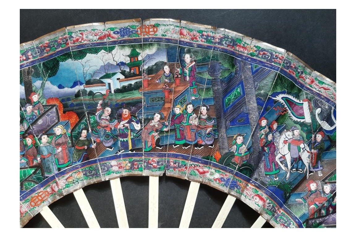 American and European trading posts in Canton, Chinese fan, circa 1847-1856