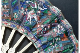 American and European trading posts in Canton, Chinese fan, circa 1847-1856