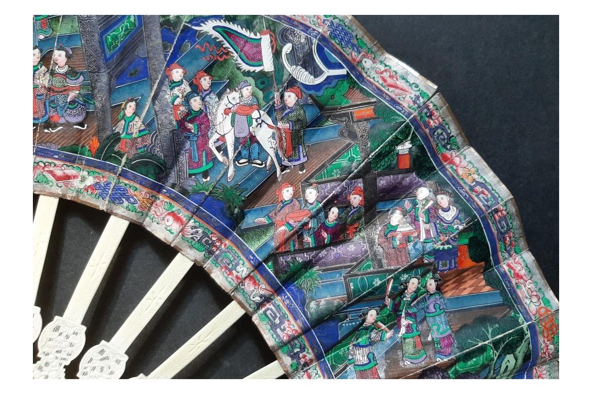 American and European trading posts in Canton, Chinese fan, circa 1847-1856