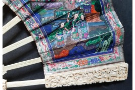 American and European trading posts in Canton, Chinese fan, circa 1847-1856