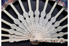 American and European trading posts in Canton, Chinese fan, circa 1847-1856