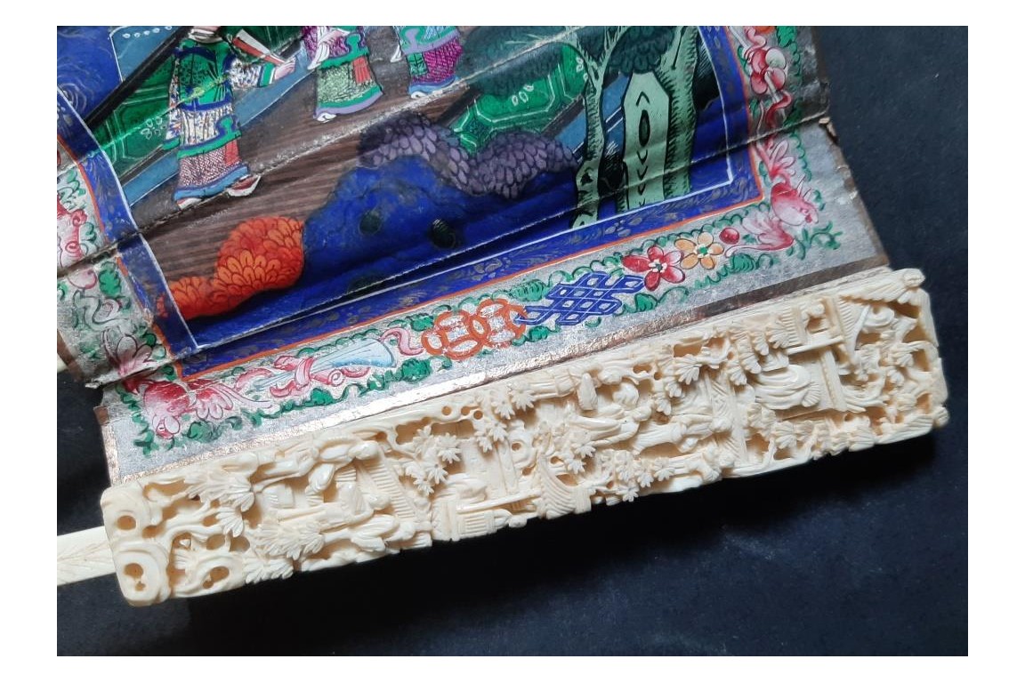 American and European trading posts in Canton, Chinese fan, circa 1847-1856