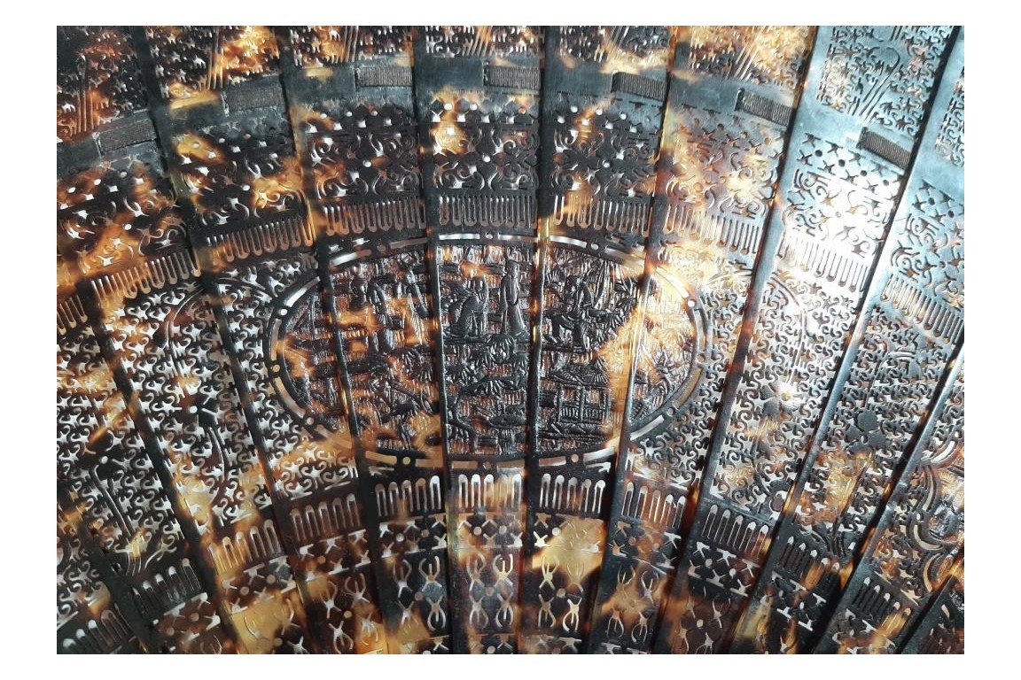Geometric tortoiseshell fan, 19th century, China
