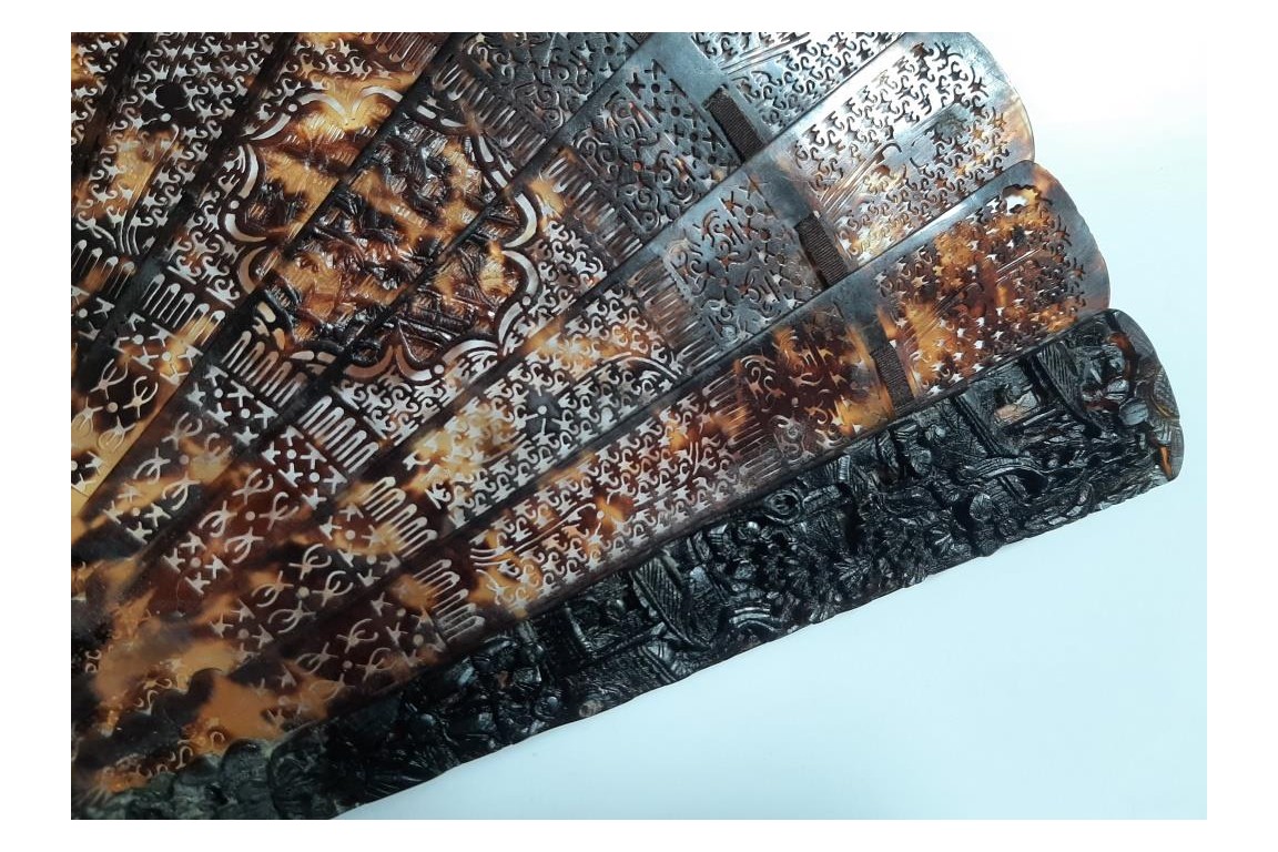 Geometric tortoiseshell fan, 19th century, China