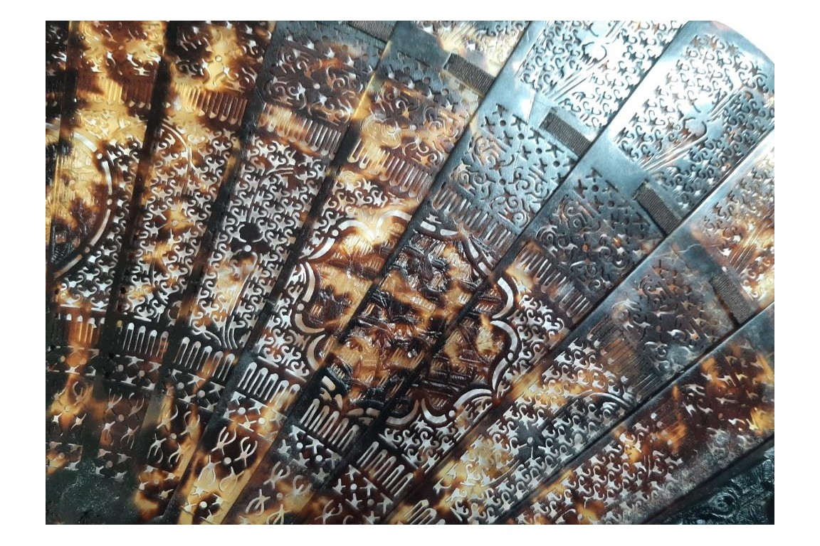 Geometric tortoiseshell fan, 19th century, China