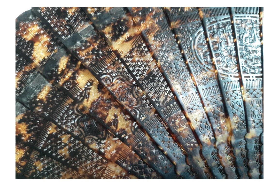 Geometric tortoiseshell fan, 19th century, China