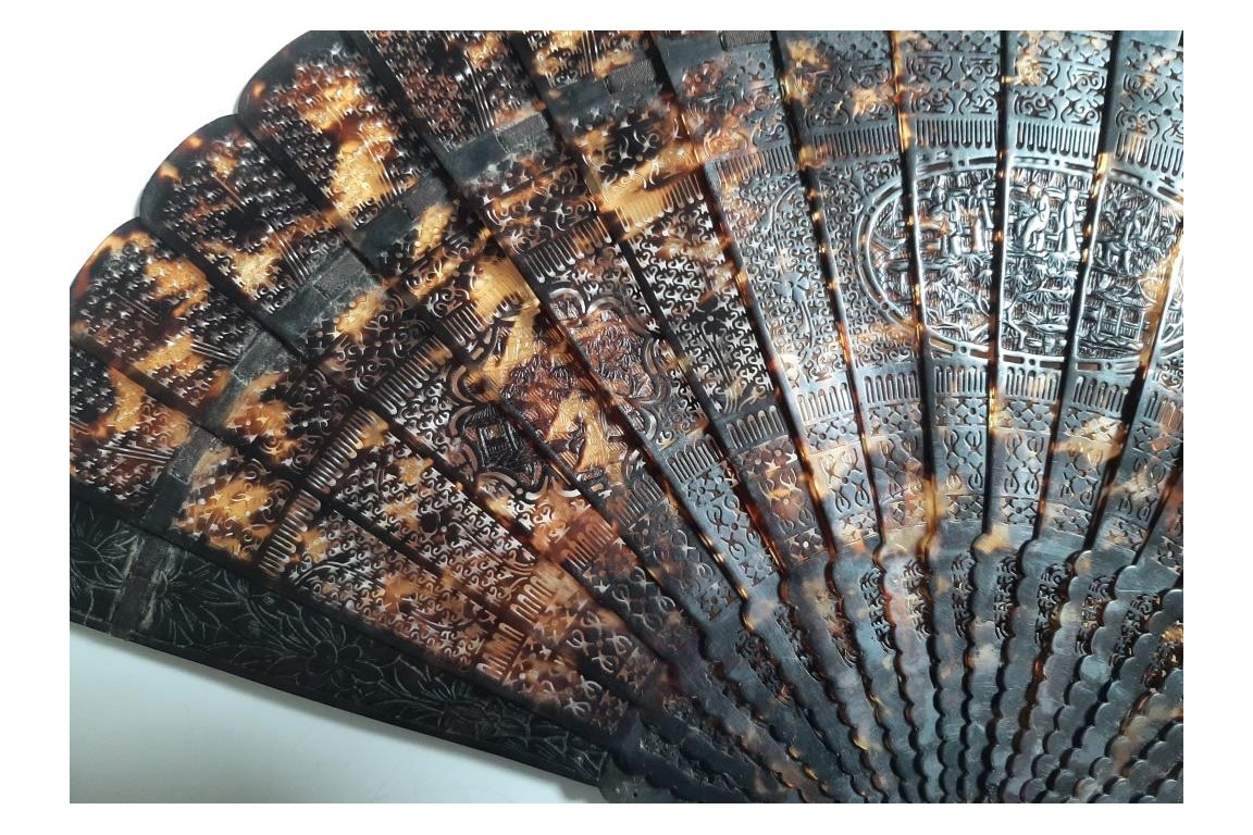 Geometric tortoiseshell fan, 19th century, China