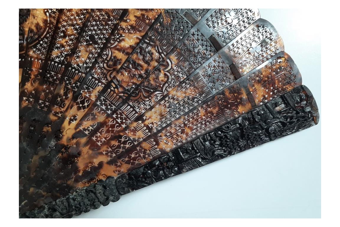 Geometric tortoiseshell fan, 19th century, China