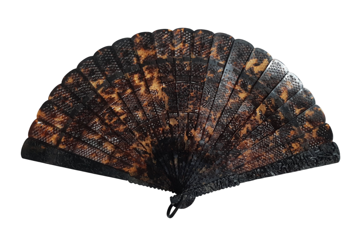 Geometric tortoiseshell fan, 19th century, China