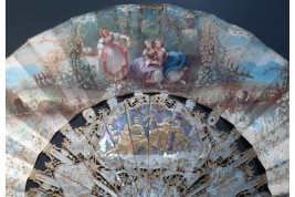 Young girls in bloom and swing, fan by Masly Dubois-Davesnes circa 1865