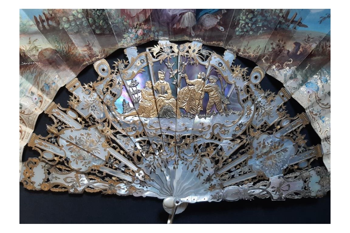 Young girls in bloom and swing, fan by Masly Dubois-Davesnes circa 1865