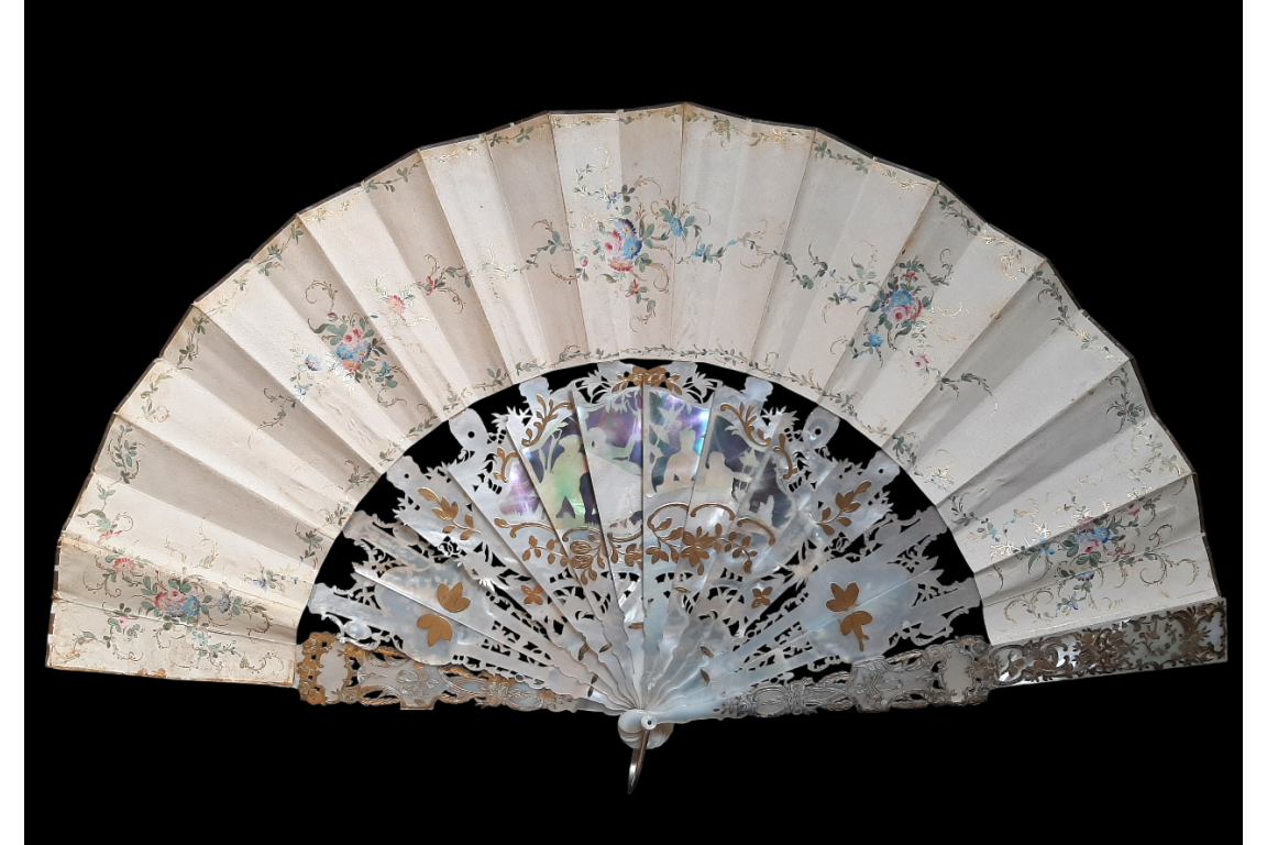 Young girls in bloom and swing, fan by Masly Dubois-Davesnes circa 1865