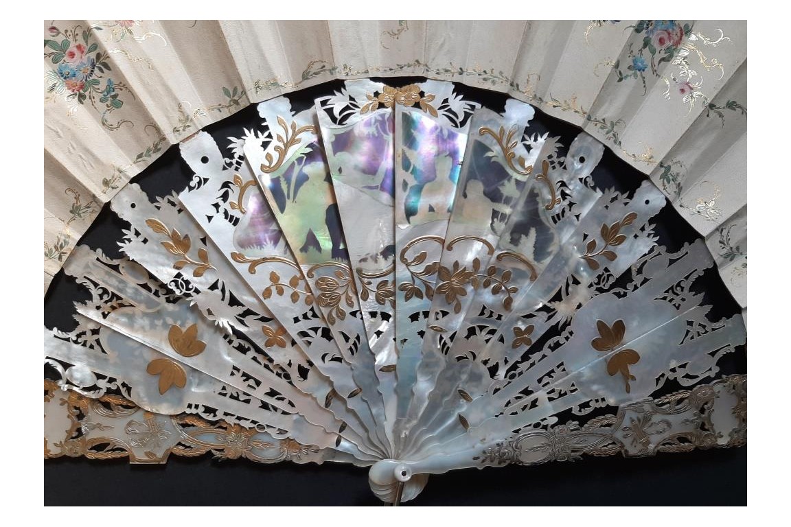 Young girls in bloom and swing, fan by Masly Dubois-Davesnes circa 1865