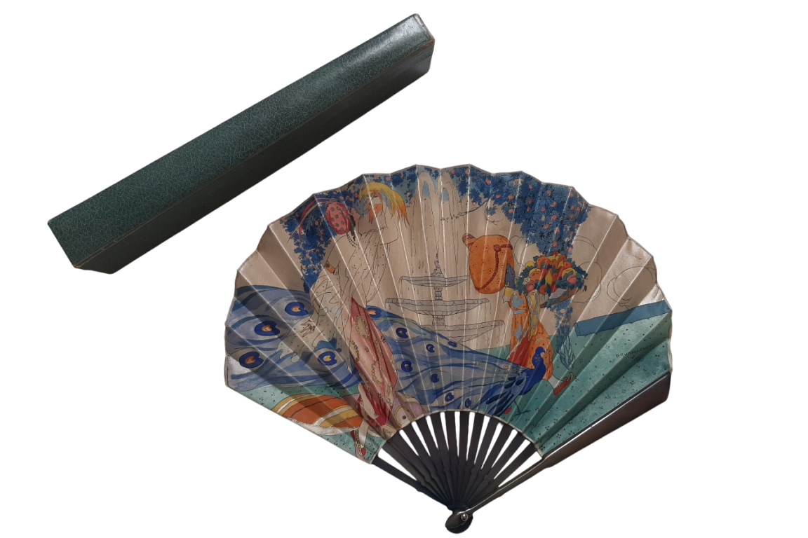 The Oriental Woman with bird of Paradise and Pageboy, fan by Umberto Brunelleschi, circa 1925