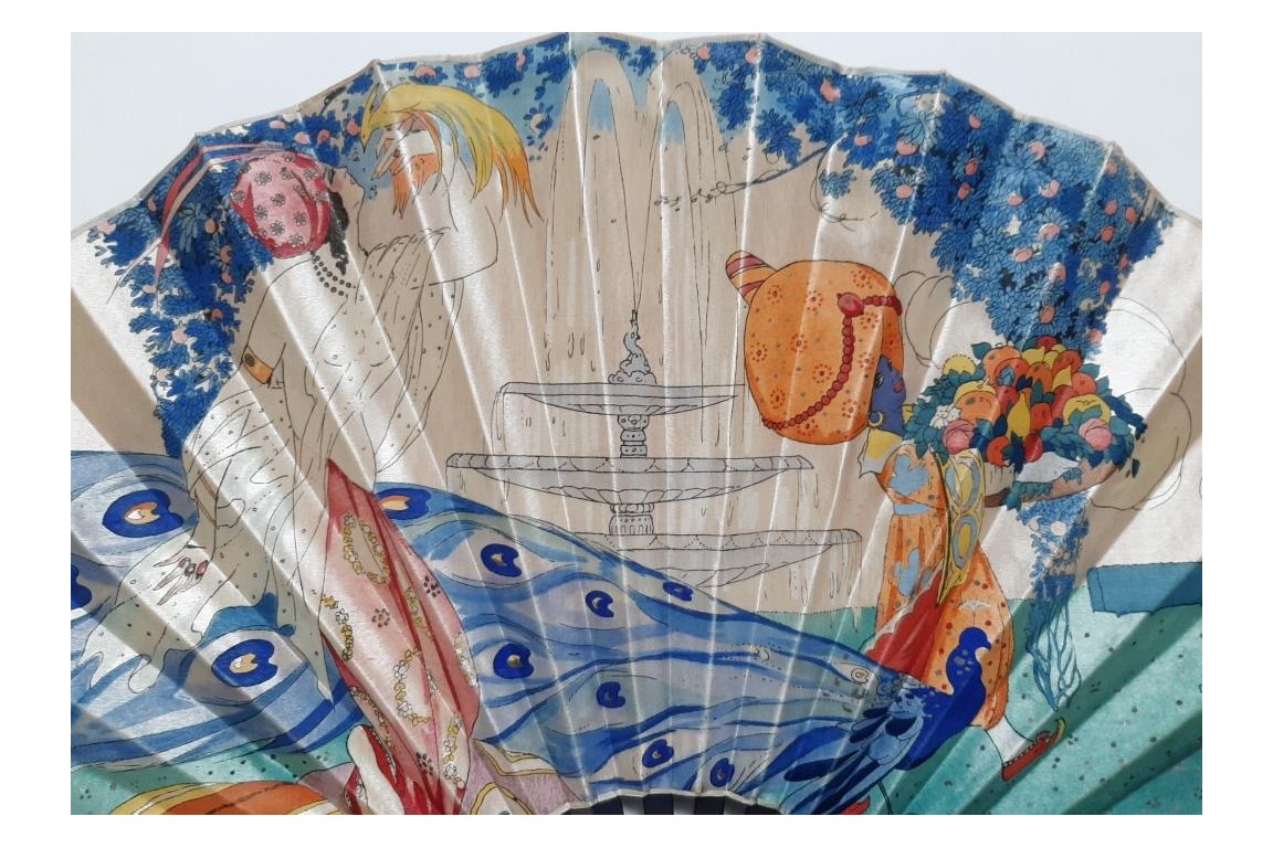 The Oriental Woman with bird of Paradise and Pageboy, fan by Umberto Brunelleschi, circa 1925