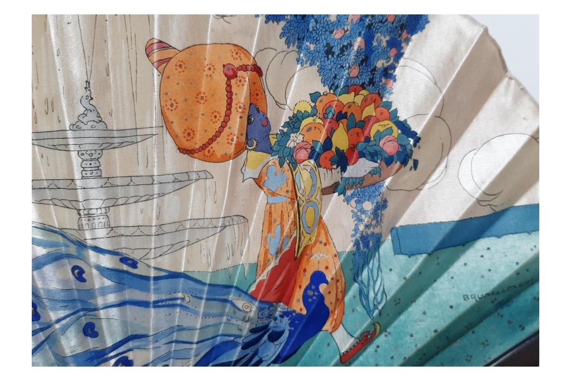 The Oriental Woman with bird of Paradise and Pageboy, fan by Umberto Brunelleschi, circa 1925