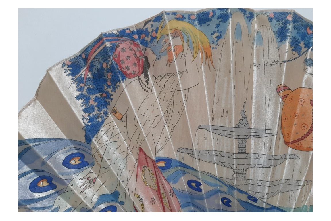 The Oriental Woman with bird of Paradise and Pageboy, fan by Umberto Brunelleschi, circa 1925