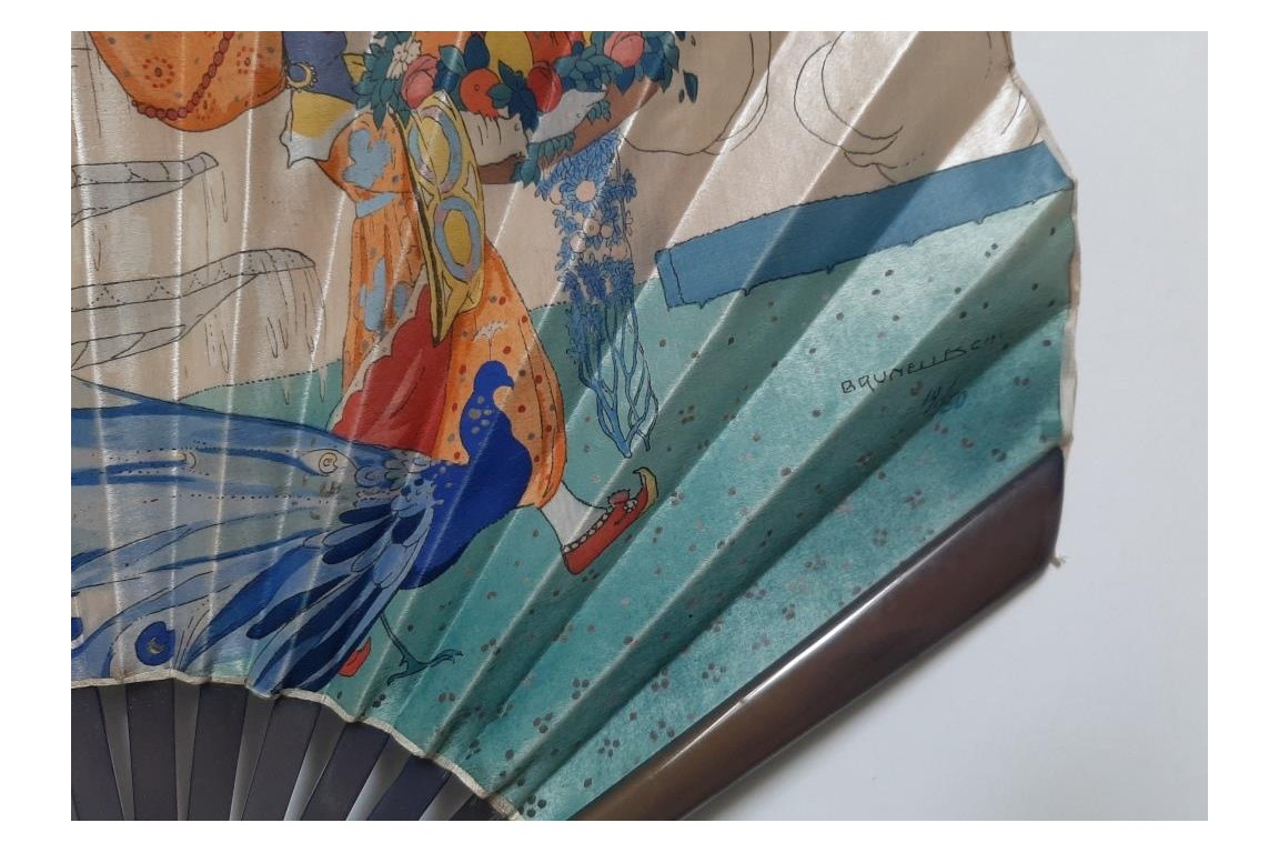 The Oriental Woman with bird of Paradise and Pageboy, fan by Umberto Brunelleschi, circa 1925