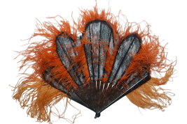 Parure orange et noire, éventail et sac vers 1921