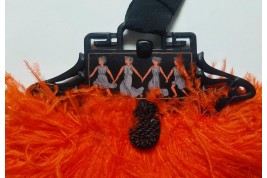 Parure orange et noire, éventail et sac vers 1921