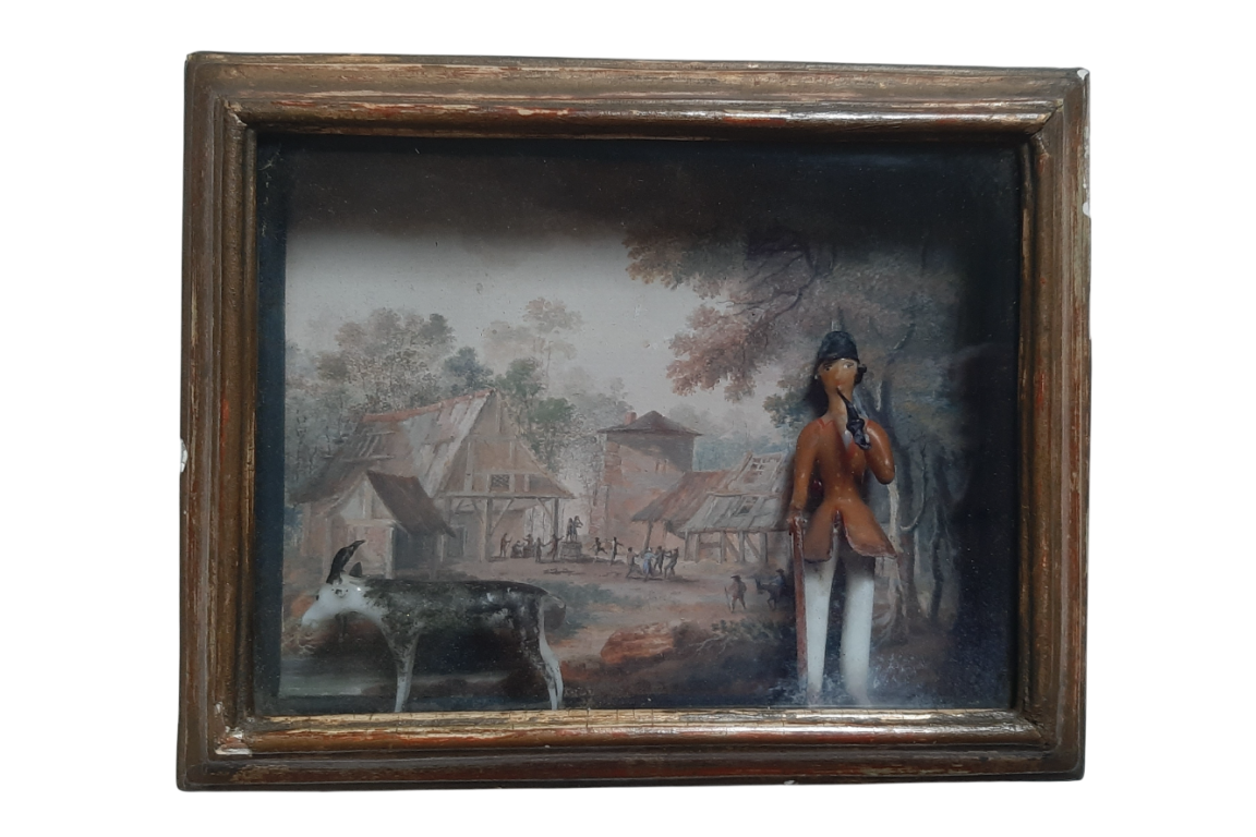 The goat and its shepherd, 18th-century diorama. Nevers ?