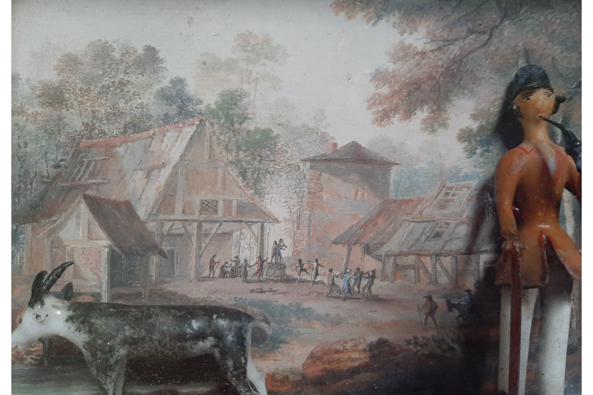 The goat and its shepherd, 18th-century diorama. Nevers ?