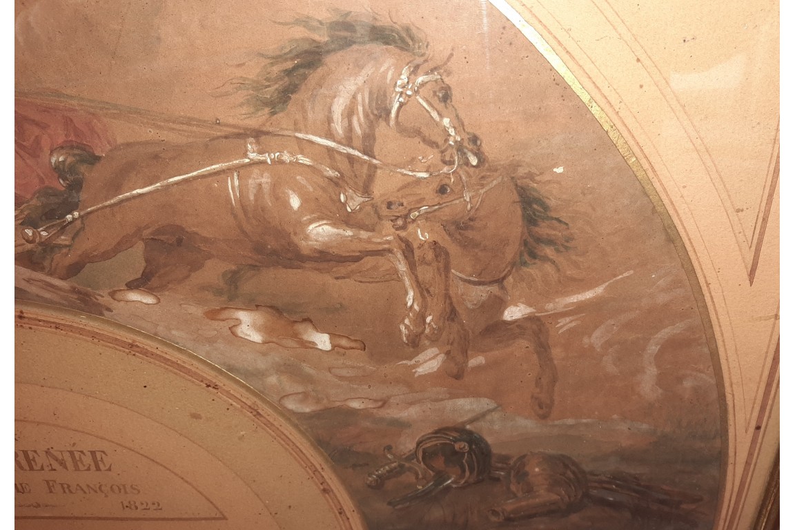 Les chevaux de Mars. Projet d'éventail attribué à Lagrénée, fin 18e siècle