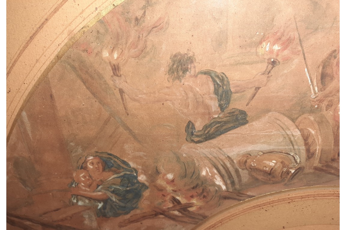 The Horses of Mars. Fan leaf attributed to Lagrénée, late 18th century