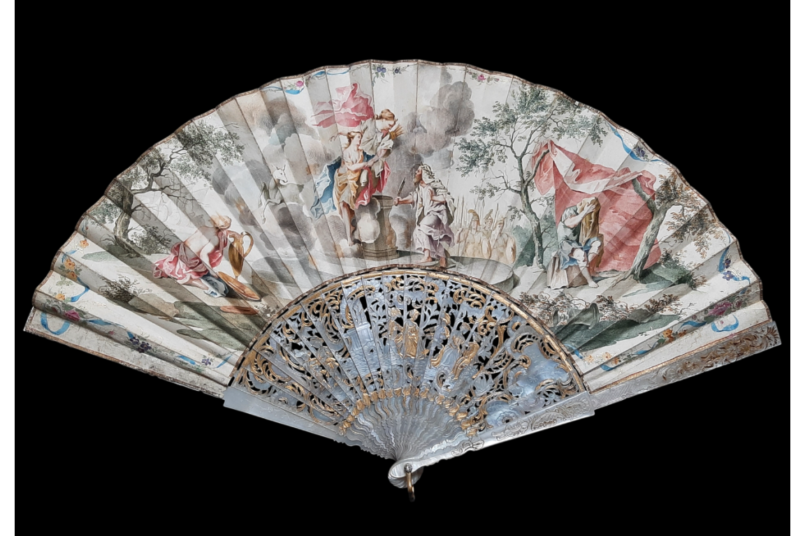 La reconnaissance d'Iphigénie pour une biche, éventail vers 1750