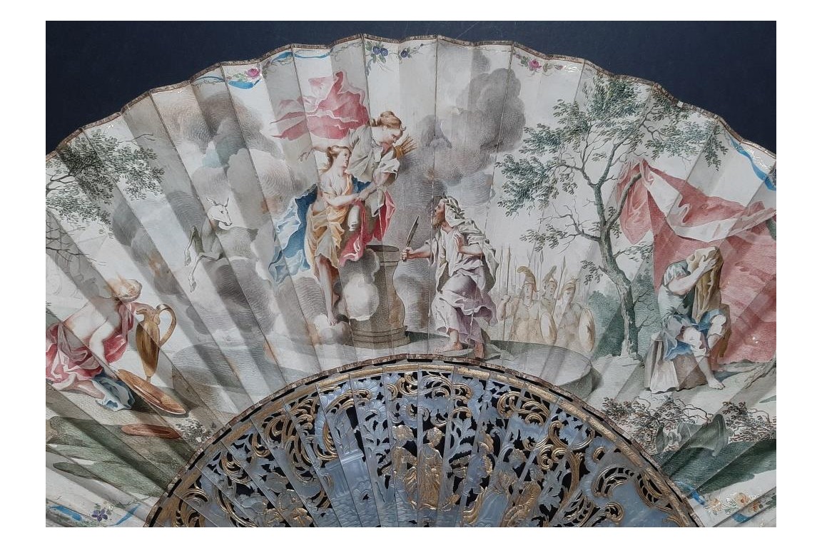 La reconnaissance d'Iphigénie pour une biche, éventail vers 1750