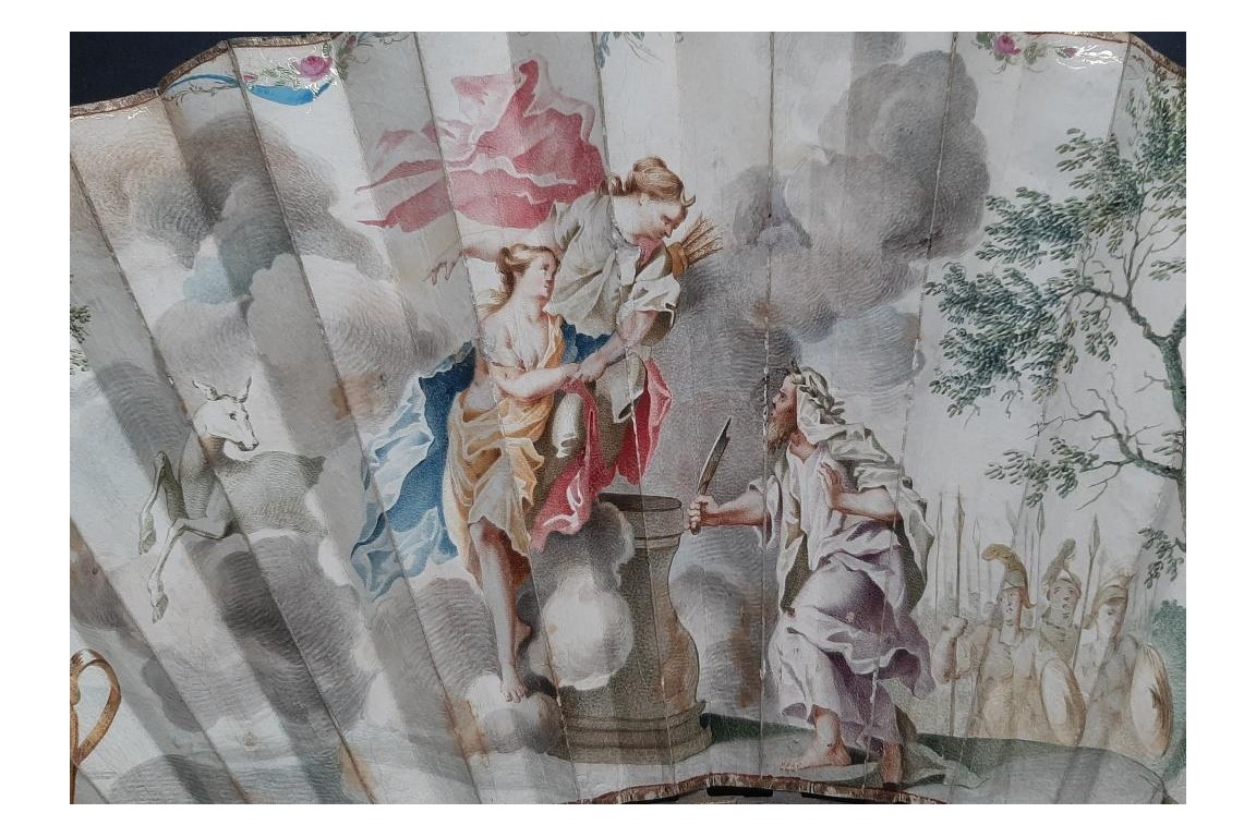 La reconnaissance d'Iphigénie pour une biche, éventail vers 1750