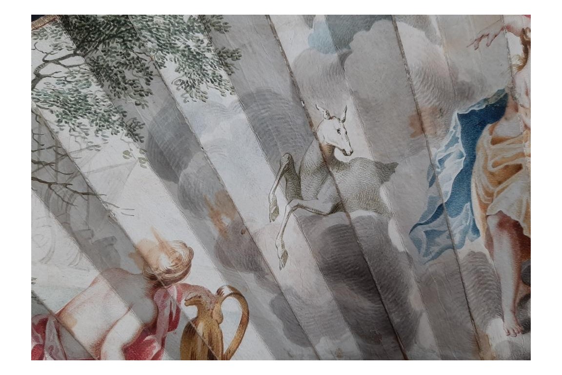 La reconnaissance d'Iphigénie pour une biche, éventail vers 1750