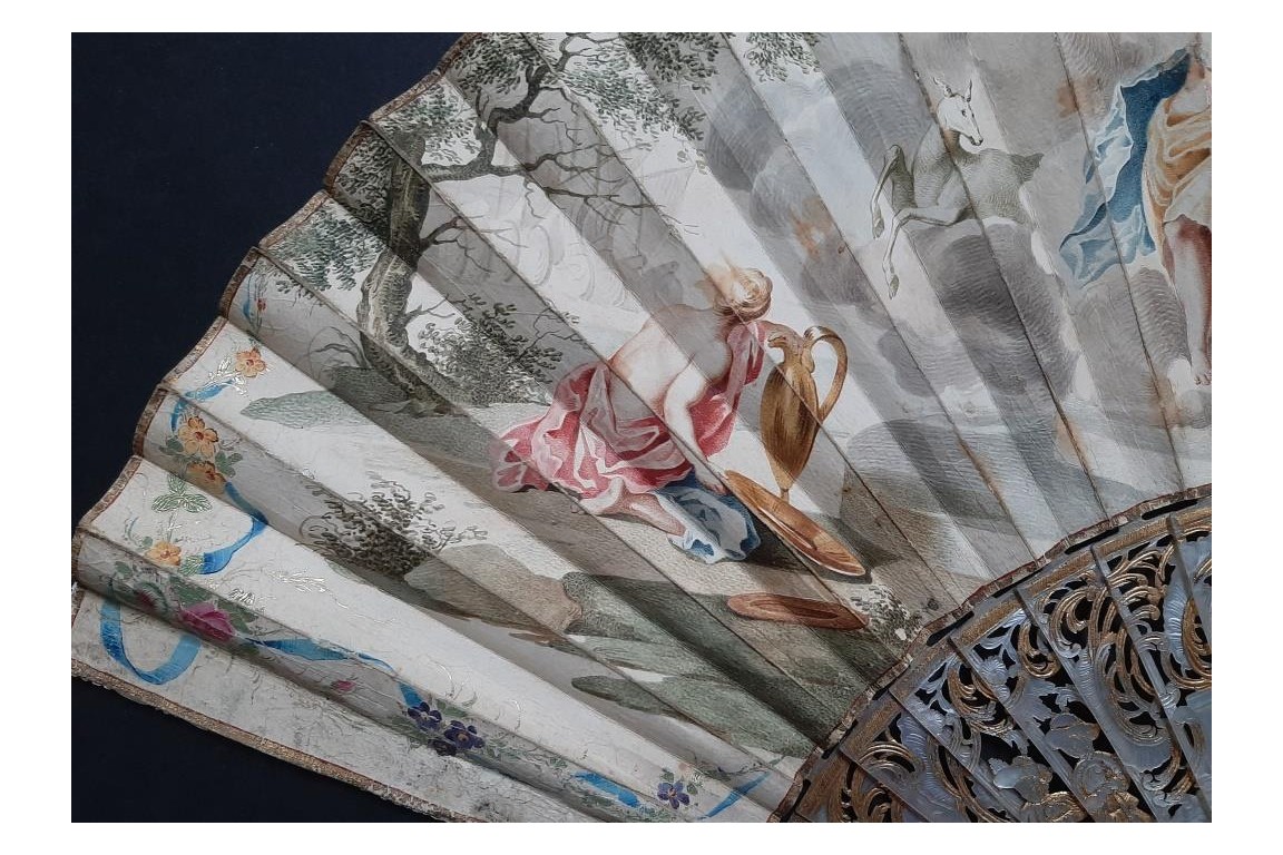 La reconnaissance d'Iphigénie pour une biche, éventail vers 1750