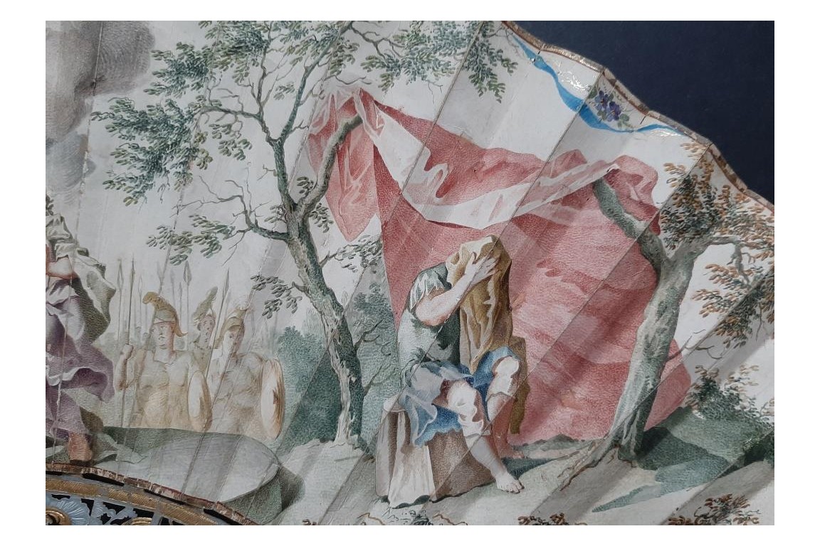 La reconnaissance d'Iphigénie pour une biche, éventail vers 1750