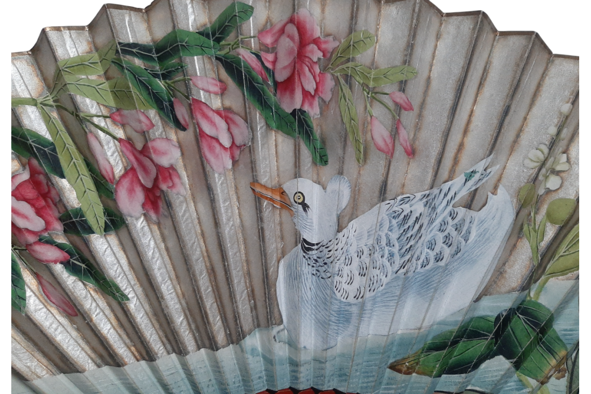 Le canard blanc, éventail chinois vers 1800-1820
