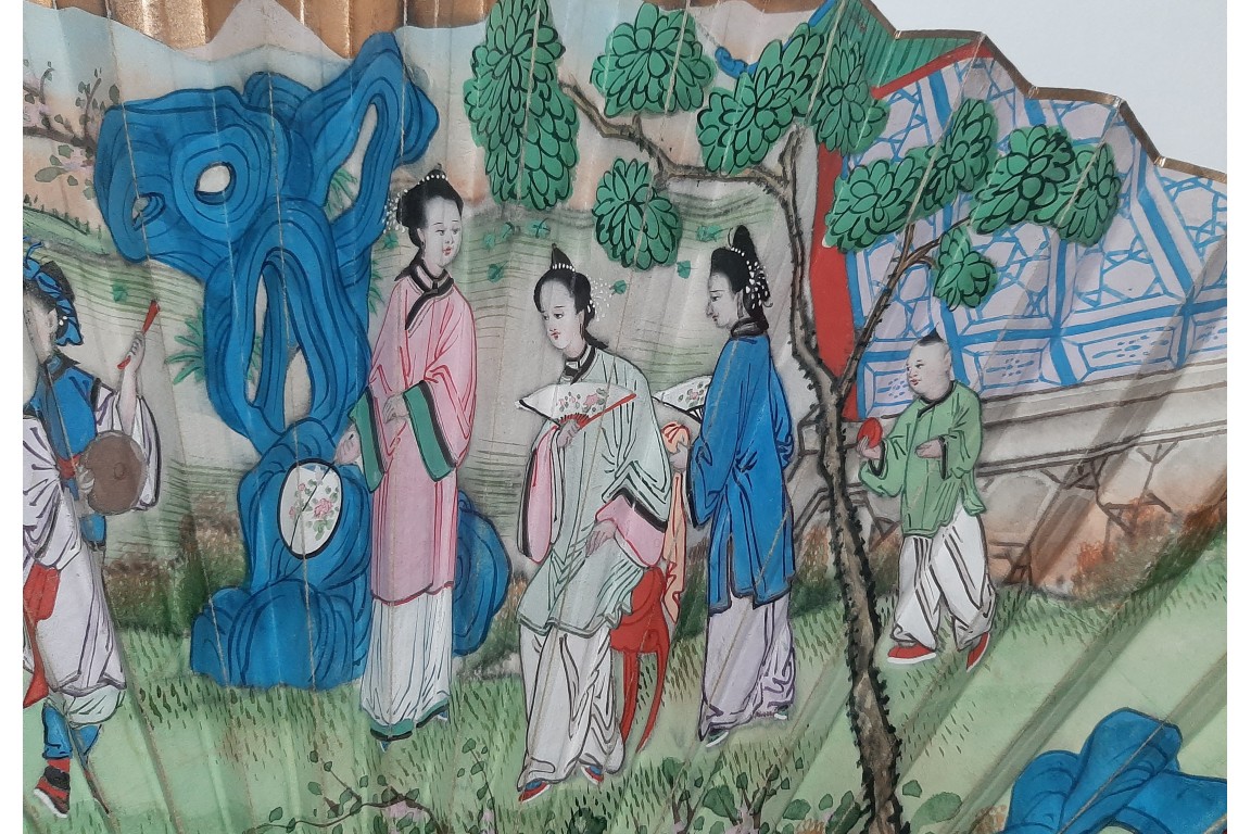 Le canard blanc, éventail chinois vers 1800-1820