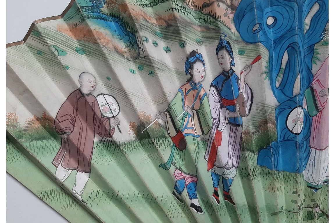 Le canard blanc, éventail chinois vers 1800-1820