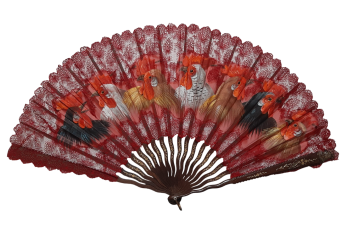 Les coqs, éventail vers 1890-1910