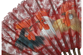 Roosters, fan circa 1890-1910