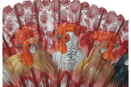 Roosters, fan circa 1890-1910
