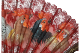 Les coqs, éventail vers 1890-1910