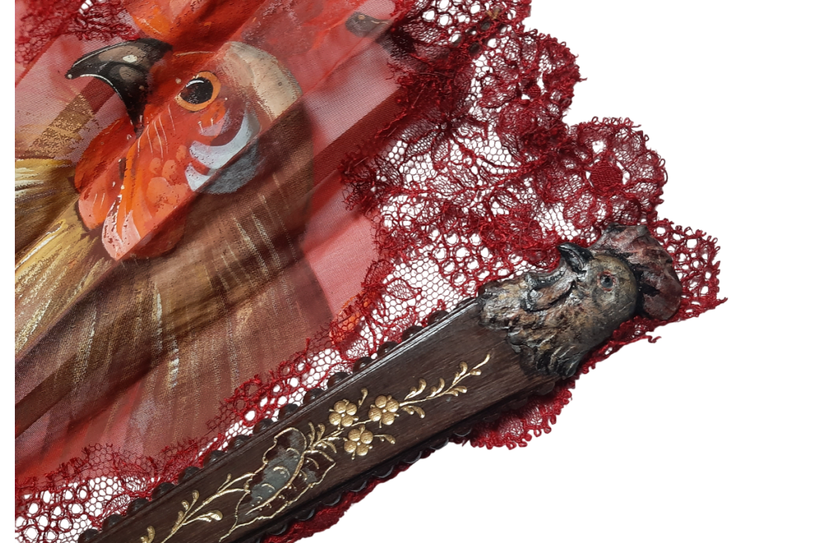 Roosters, fan circa 1890-1910