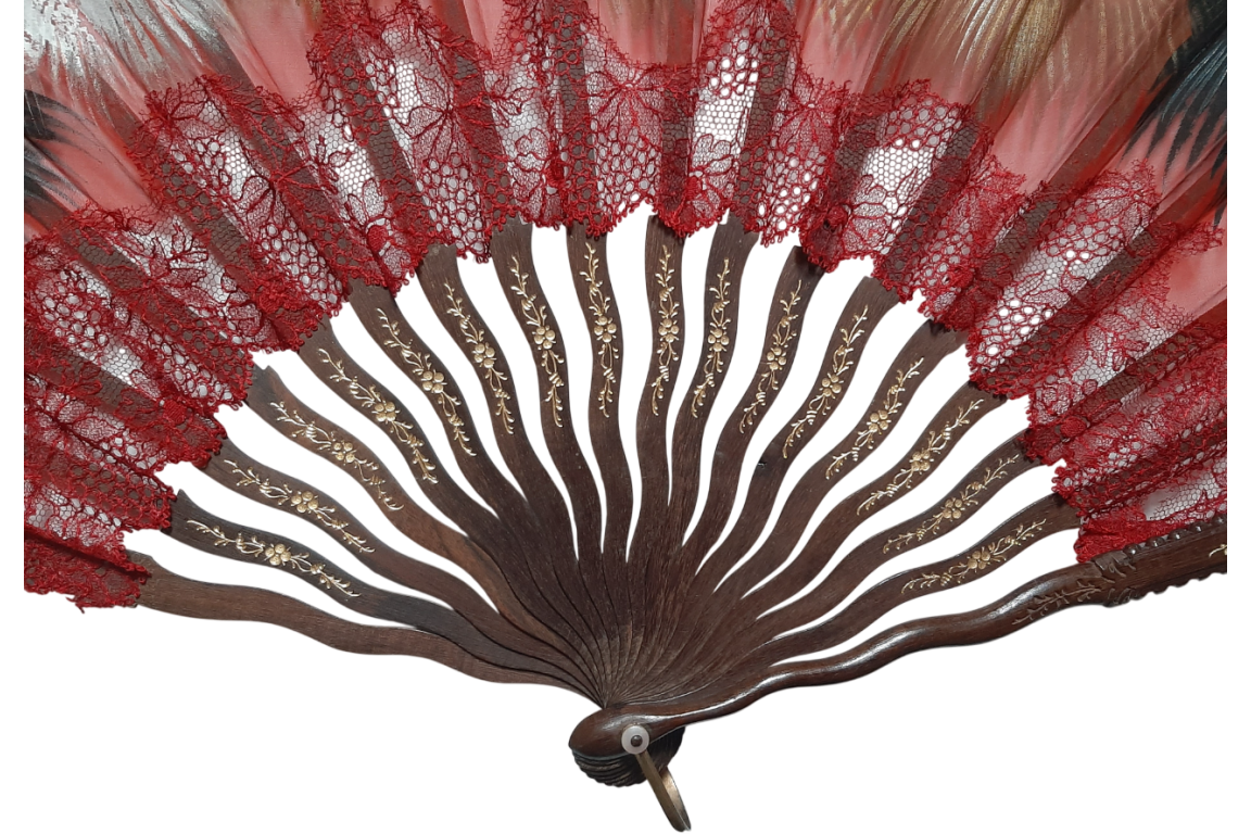 Roosters, fan circa 1890-1910