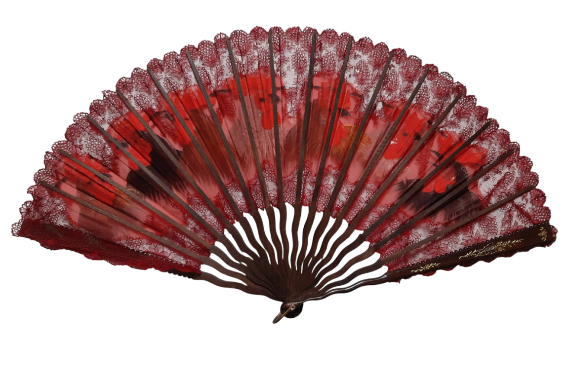 Roosters, fan circa 1890-1910