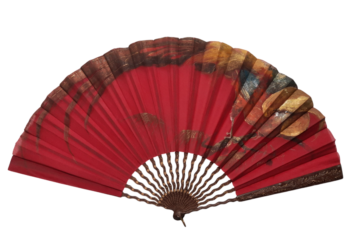 Golden pheasant by Ronot-Tutin, fan circa 1890-1900