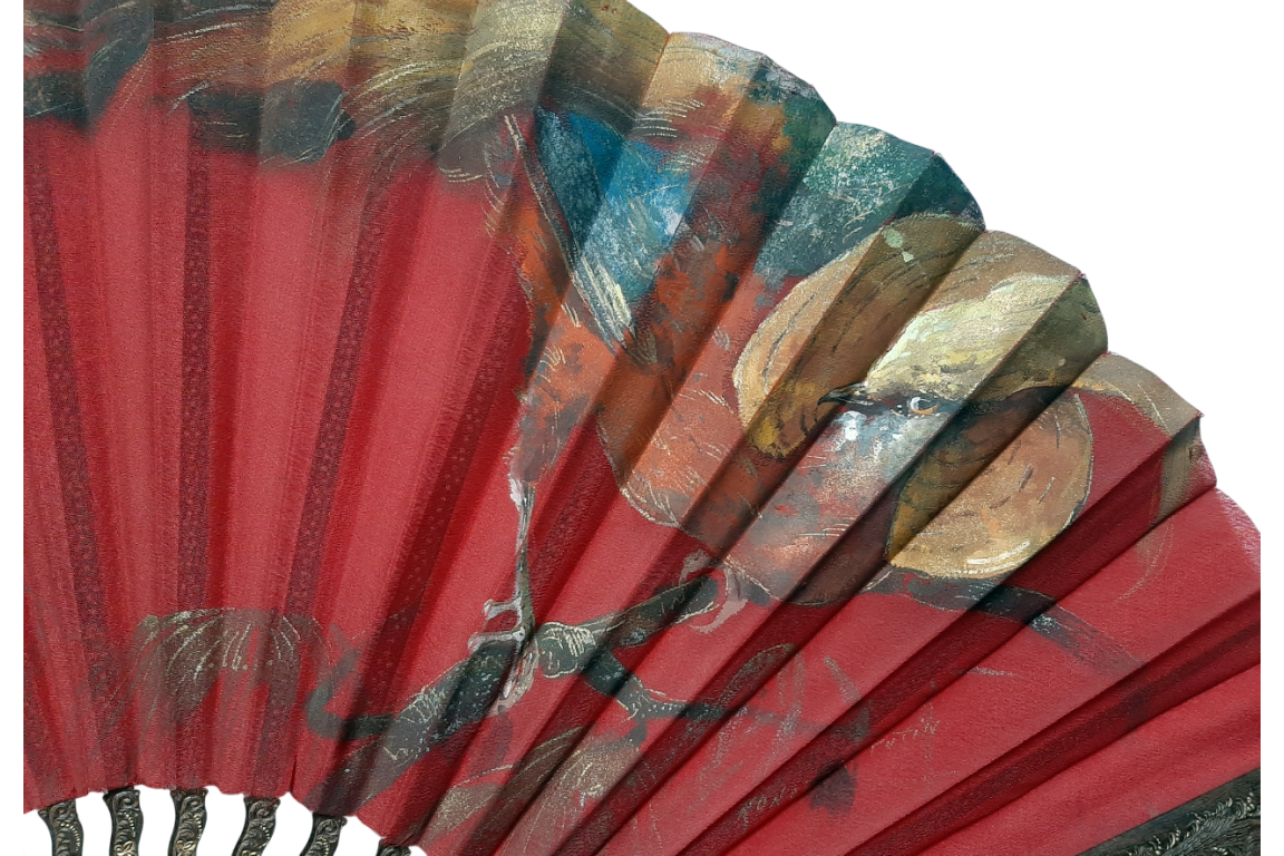 Golden pheasant by Ronot-Tutin, fan circa 1890-1900