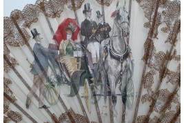 Élégante calèche, éventail fin XIXe siècle