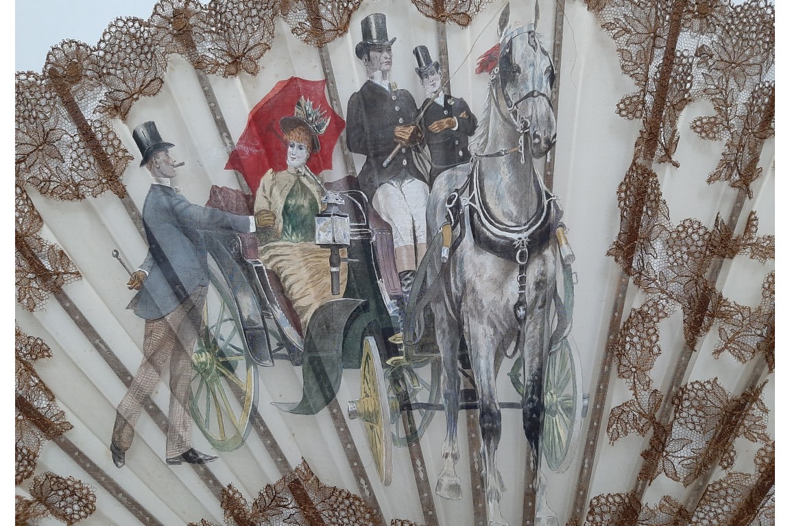 Élégante calèche, éventail fin XIXe siècle