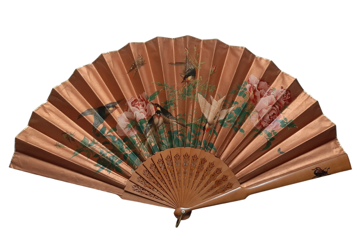 Oiseaux et insectes, éventail fin XIXe siècle