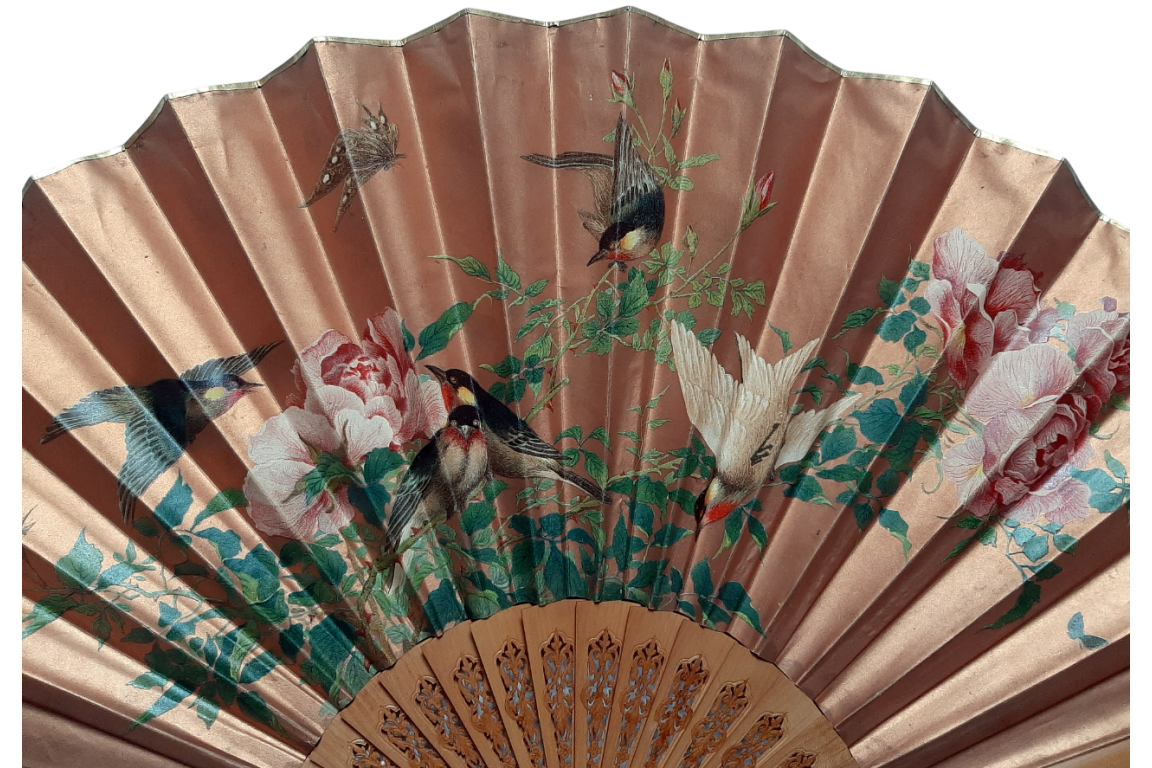 Birds and insects, late 19th century fan